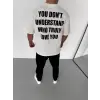 Unisex Bisiklet Yaka Baskılı Oversize T-Shirt - Beyaz