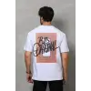 Unisex Bisiklet Yaka Baskılı Oversize T-Shirt - Beyaz