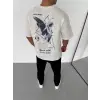 Unisex Bisiklet Yaka Baskılı Oversize T-Shirt - Beyaz