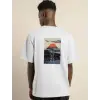 Unisex Bisiklet Yaka Baskılı Oversize T-Shirt - Beyaz