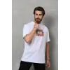 Unisex Bisiklet Yaka Baskılı Oversize T-Shirt - Beyaz
