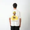 Unisex Bisiklet Yaka Baskılı Oversize T-Shirt - Beyaz