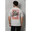 Unisex Bisiklet Yaka Baskılı Oversize T-Shirt - Gri