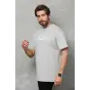 Unisex Bisiklet Yaka Baskılı Oversize T-Shirt - Gri