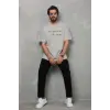 Unisex Bisiklet Yaka Baskılı Oversize T-Shirt - Gri
