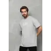 Unisex Bisiklet Yaka Baskılı Oversize T-Shirt - Gri