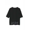 Unisex Bisiklet Yaka Baskılı Oversize T-Shirt - Siyah