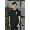 Unisex Bisiklet Yaka Baskılı Oversize T-Shirt - Siyah