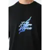Unisex Bisiklet Yaka Baskılı Oversize T-Shirt - Siyah