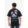 Unisex Bisiklet Yaka Baskılı Oversize T-Shirt - Siyah
