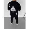 Unisex Bisiklet Yaka Baskılı Oversize T-Shirt - Siyah