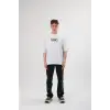 Unisex Bisiklet Yaka Baskılı Oversize T-Shirt - Siyah