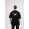 Unisex Bisiklet Yaka Baskılı Oversize T-Shirt - Siyah