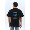 Unisex Bisiklet Yaka Baskılı Oversize T-Shirt - Siyah