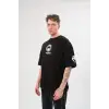 Unisex Bisiklet Yaka Baskılı Oversize T-Shirt - Siyah