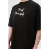 Unisex Bisiklet Yaka Baskılı Oversize T-Shirt - Siyah