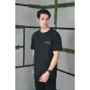 Unisex Bisiklet Yaka Baskılı Oversize T-Shirt - Siyah