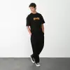 Unisex Bisiklet Yaka Baskılı Oversize T-Shirt - Siyah