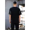 Unisex Bisiklet Yaka Baskılı Oversize T-Shirt - Siyah