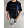 Unisex Bisiklet Yaka Baskılı Oversize T-Shirt - Siyah