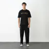 Unisex Bisiklet Yaka Baskılı Oversize T-Shirt - Siyah