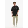 Unisex Bisiklet Yaka Baskılı Oversize T-Shirt - Siyah