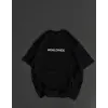 Unisex Bisiklet Yaka Baskılı Oversize T-Shirt - Siyah