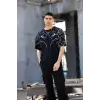 Unisex Bisiklet Yaka Baskılı Oversize T-Shirt - Siyah