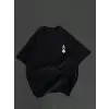 Unisex Bisiklet Yaka Baskılı Oversize T-Shirt - Siyah