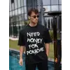 Unisex Bisiklet Yaka Baskılı Oversize T-Shirt - Siyah