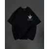 Unisex Bisiklet Yaka Baskılı Oversize T-Shirt - Siyah