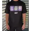 Unisex Bisiklet Yaka Baskılı Oversize T-Shirt - Siyah