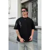 Unisex Bisiklet Yaka Baskılı Oversize T-Shirt - Siyah