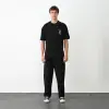 Unisex Bisiklet Yaka Baskılı Oversize T-Shirt - Siyah