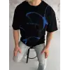 Unisex Bisiklet Yaka Baskılı Oversize T-Shirt - Siyah