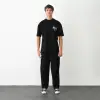 Unisex Bisiklet Yaka Baskılı Oversize T-Shirt - Siyah