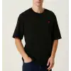 Unisex Bisiklet Yaka Baskılı Oversize T-Shirt - Siyah