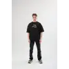Unisex Bisiklet Yaka Baskılı Oversize T-Shirt - Siyah