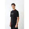 Unisex Bisiklet Yaka Baskılı Oversize T-Shirt - Siyah