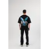 Unisex Bisiklet Yaka Baskılı Oversize T-Shirt - Siyah