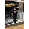 Unisex Bisiklet Yaka Baskılı Oversize T-Shirt - Siyah