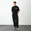 Unisex Bisiklet Yaka Baskılı Oversize T-Shirt - Siyah