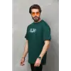 Unisex Bisiklet Yaka Baskılı Oversize T-Shirt - Yeşil