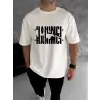 Unisex Bisiklet Yaka Katlanan Baskılı T-Shirt - Beyaz