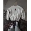 Unisex Bisiklet Yaka Ön Ve Arka Baskılı SweatShirt - Beyaz