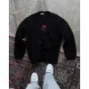 Unisex Bisiklet Yaka Ön Ve Arka Baskılı SweatShirt - Siyah