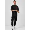 Unisex Bisiklet Yaka Oversize Baskılı T-Shirt - Siyah