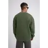 Unisex Biskilet Yaka Üç İplik SweatShirt - Haki