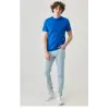 Unisex Düz Biskilet Yaka Oversize T-shirt - Mavi