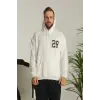 Unisex Kapşonlu Baskılı Sweetshirt - Beyaz